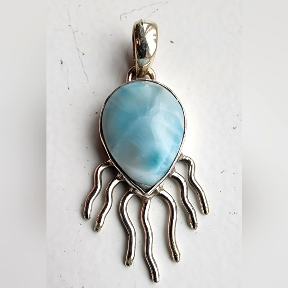 Natural Larimar Pear Shape Gemstone Pendant